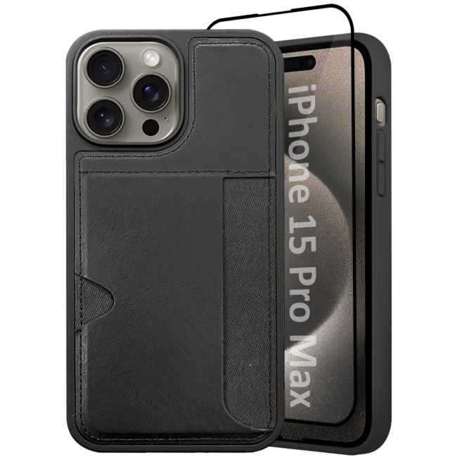 MARGOUN iPhone 15 Pro Max 2Packs Case Leather Antifingerprint Cover with Wallet Card Slot Shell, Side Insert Card Holder, Anti Fall Protection - Black Black-2