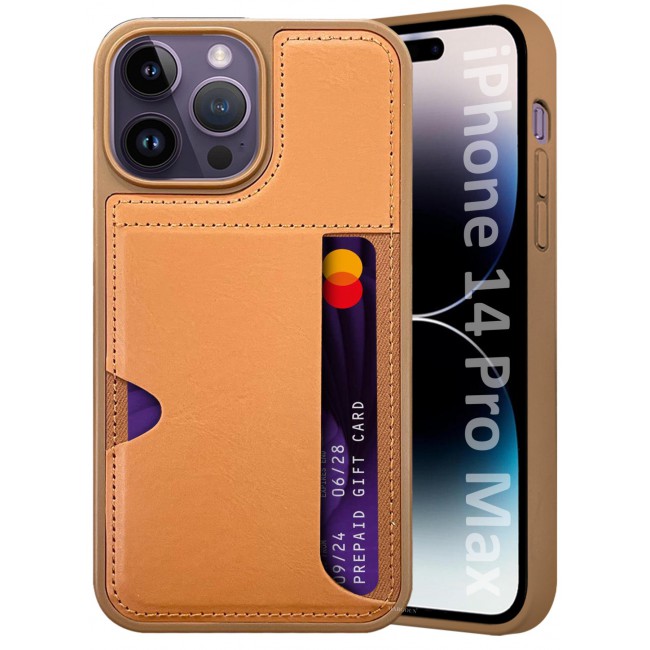 MARGOUN iPhone 14 Pro Max 3Packs Case Leather Antifingerprint Cover with Wallet Card Slot Shell, Side Insert Card Holder, Anti Fall Protection - Brown Brown-3
