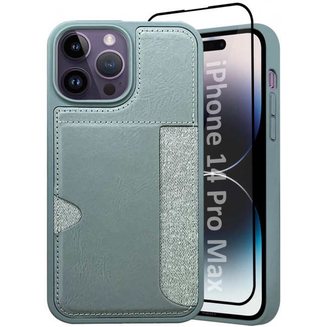 MARGOUN iPhone 14 Pro Max 2Packs Case Leather Antifingerprint Cover with Wallet Card Slot Shell, Side Insert Card Holder, Anti Fall Protection - Grey Grey-2