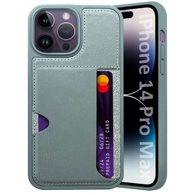 MARGOUN iPhone 14 Pro Max Case Leather Antifingerprint Cover with Wallet Card Slot Shell, Side Insert Card Holder, Anti Fall Protection - Grey Grey-1