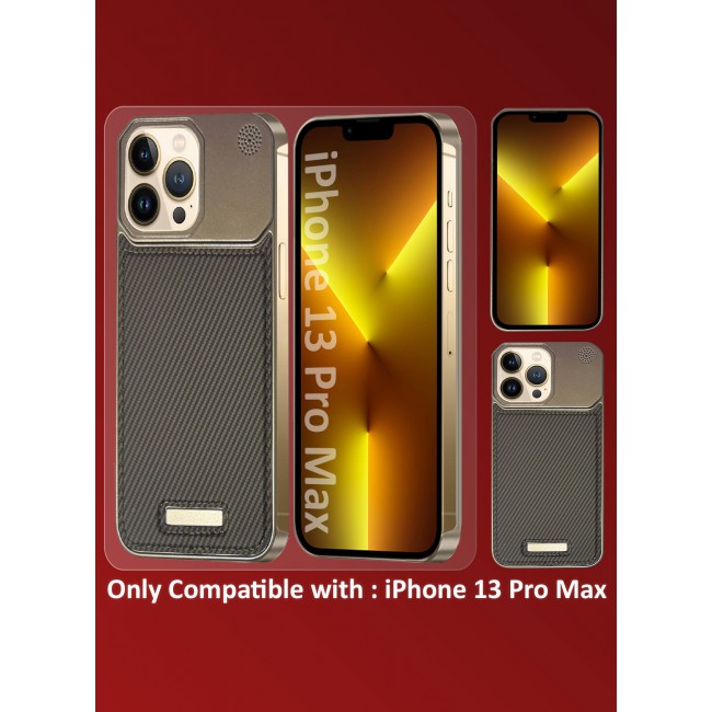 MARGOUN iPhone 13 Pro Max Case Leather Metal Design, Slim Lightweight Minimalist Cover Carbonic Grey-1