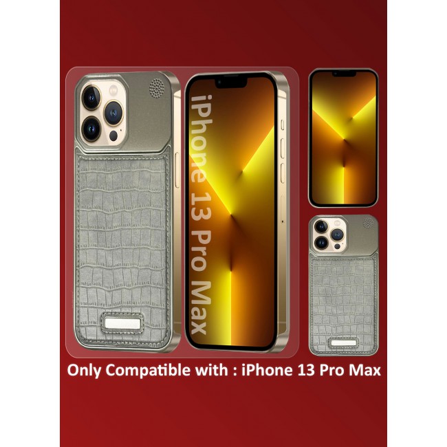MARGOUN iPhone 13 Pro Max Case Leather Metal Design, Slim Lightweight Minimalist Cover Greyish-1