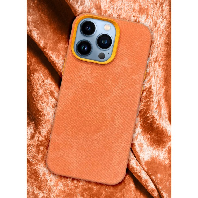MARGOUN 3Packs iPhone 13 Pro Max Alcantara Case Cover Premium Quality Luxurious Soft Touch Protection with Metal Camera Frame with Two 3D Screen Protectors - Orange Orange-3