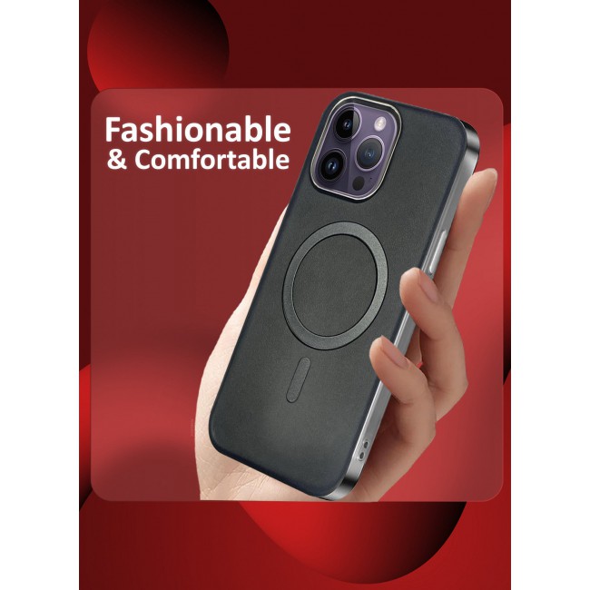 MARGOUN iPhone 14 Pro Max Leather Case, Compatible with Magsafe, Vintage Aesthetic, Comfort Grip, Camera Bump Frame Black-1