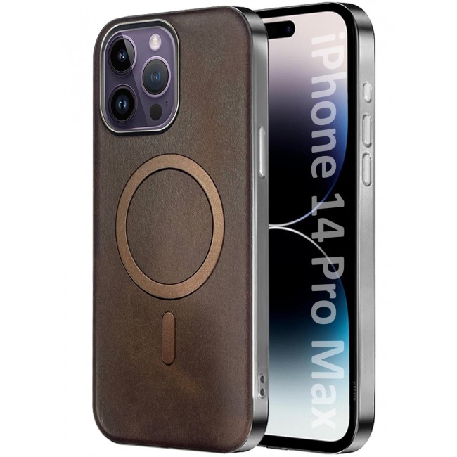 MARGOUN iPhone 14 Pro Max Leather Case, Compatible with Magsafe, Vintage Aesthetic, Comfort Grip, Camera Bump Frame Dark Brown-1