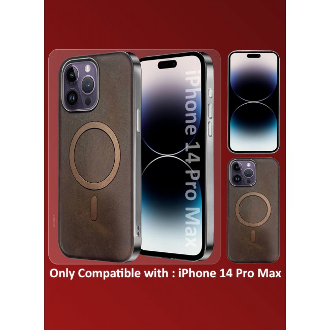 MARGOUN iPhone 14 Pro Max Leather Case, Compatible with Magsafe, Vintage Aesthetic, Comfort Grip, Camera Bump Frame Dark Brown-1