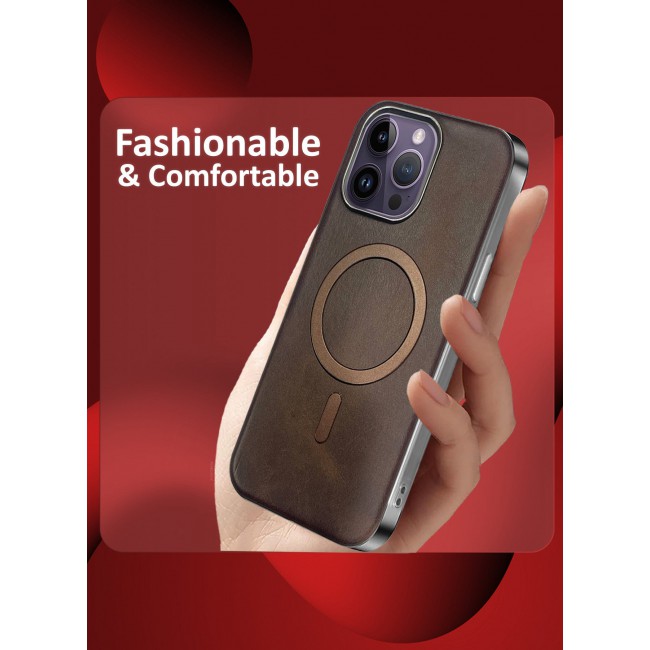MARGOUN iPhone 14 Pro Max Leather Case, Compatible with Magsafe, Vintage Aesthetic, Comfort Grip, Camera Bump Frame Dark Brown-1