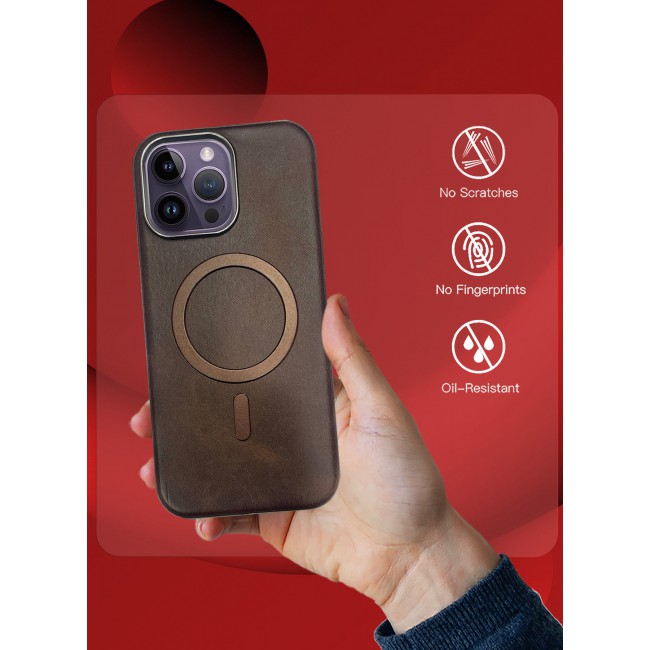 MARGOUN iPhone 14 Pro Max Leather Case, Compatible with Magsafe, Vintage Aesthetic, Comfort Grip, Camera Bump Frame Dark Brown-1