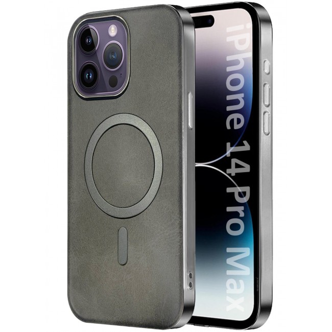 MARGOUN iPhone 14 Pro Max Leather Case, Compatible with Magsafe, Vintage Aesthetic, Comfort Grip, Camera Bump Frame Dark Grey-1
