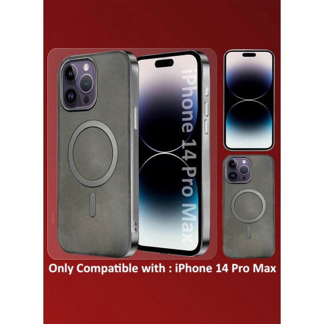 MARGOUN iPhone 14 Pro Max Leather Case, Compatible with Magsafe, Vintage Aesthetic, Comfort Grip, Camera Bump Frame Dark Grey-1
