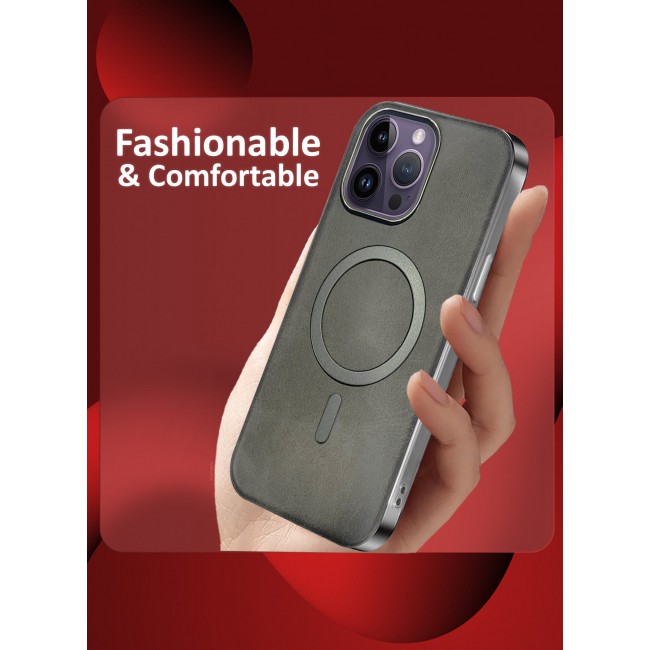 MARGOUN iPhone 14 Pro Max Leather Case, Compatible with Magsafe, Vintage Aesthetic, Comfort Grip, Camera Bump Frame Dark Grey-1