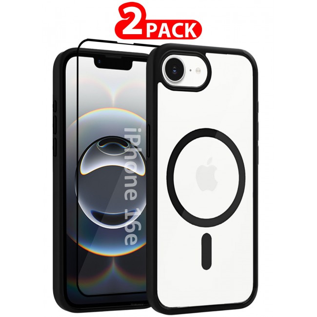 MARGOUN iPhone 16E 2Packs Case Cover Ultra Durable MagSafe Shockproof Slim and Scratch Resistant Premium MagSafe Case with 3D Screen Protector - Clear/Black Clear/Black-2