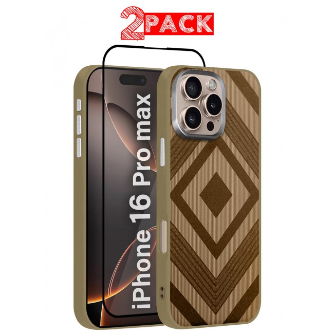 MARGOUN iPhone 16 Pro Max 2Packs Case Cover Carbon Fiber Pattern Phone Case Slim Shockproof Back Cover with 3D Screen Protector - Kajsa Cube Pattern Kajsa Cube Pattern-2
