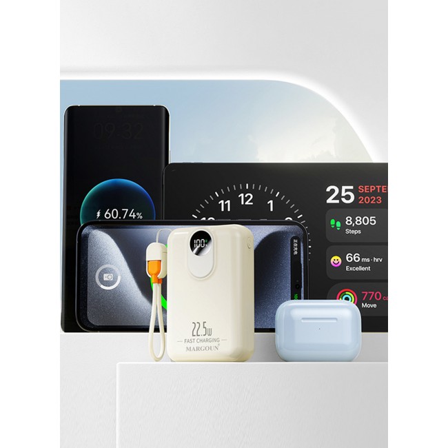 MARGOUN 18800 mAh Y390 Power Bank 22.5W Fast Charging With Wireless And Type-C To Lightning Cable White-2