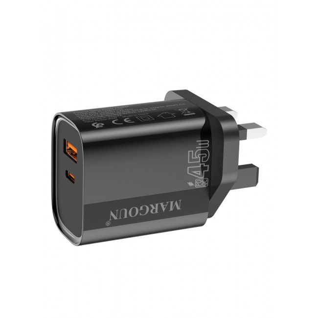 MARGOUN 45W Power Adapter Duo, Dual USB-C & USB-A Ports, PD & QC Super Fast Charging With Cable Type-C for Samsung Galaxy S23/S24/S25 Series Black