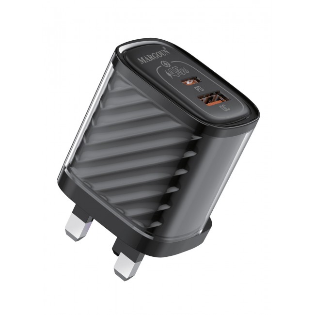 MARGOUN 45W Power Adapter Duo, Dual USB-C & USB-A Ports, PD & QC Super Fast Charging Black