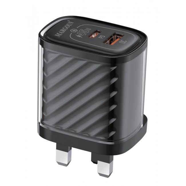 MARGOUN 45W Power Adapter Duo, Dual USB-C & USB-A Ports, PD & QC Super Fast Charging Black