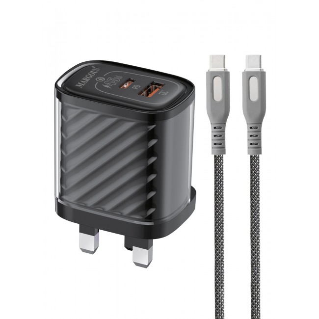 MARGOUN 45W Power Adapter Duo, Dual USB-C & USB-A Ports, PD & QC Super Fast Charging With Cable Type-C for Huawei Pura 70/80 Series Black