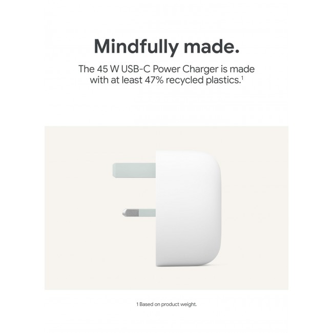Google 45W USB C Power Charger 3 Pin - Fast-Charging Pixel Phone Charger Compatible with Google Products and Other USB-C devices White
