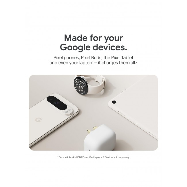 Google 45W USB C Power Charger 3 Pin - Fast-Charging Pixel Phone Charger Compatible with Google Products and Other USB-C devices White