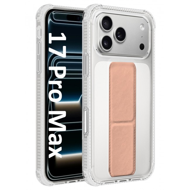 MARGOUN Finger Grip Clear Case Cover for iPhone 17 Pro Max - Kickstand Car Magnetic Holder Multi-function Protective Two-in-one Case - Pink-1