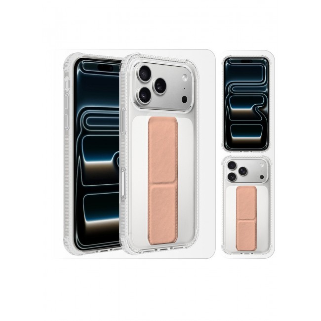 MARGOUN Finger Grip Clear Case Cover for iPhone 17 Pro Max - Kickstand Car Magnetic Holder Multi-function Protective Two-in-one Case - Pink-1