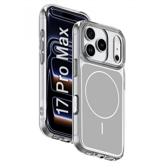 MARGOUN Transparent Magnetic Case Cover for iPhone 17 Pro Max - Scratch-Resistant Protection with Raised Edges - Silver