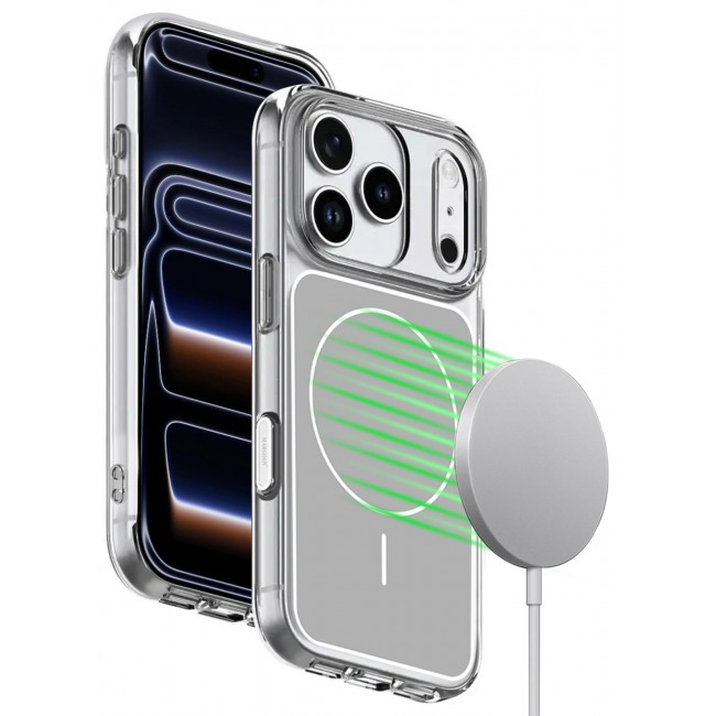 MARGOUN Transparent Magnetic Case Cover for iPhone 17 Pro Max - Scratch-Resistant Protection with Raised Edges - Silver