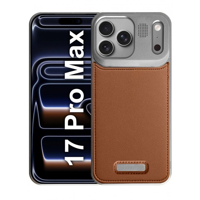 MARGOUN MagSafe Leather Aluminum Alloy Metal Case for iPhone 17 Pro Max - with Aromatherapy - Shockproof Lens Protection - Silver Brown-1