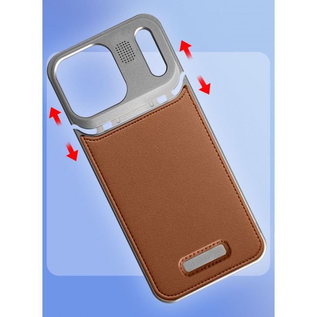 MARGOUN MagSafe Leather Aluminum Alloy Metal Case for iPhone 17 Pro Max - with Aromatherapy - Shockproof Lens Protection - Silver Brown-1