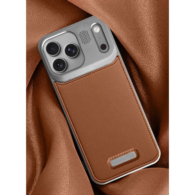 MARGOUN MagSafe Leather Aluminum Alloy Metal Case for iPhone 17 Pro Max - with Aromatherapy - Shockproof Lens Protection - Silver Brown-1
