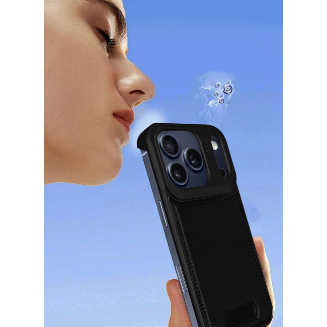 MARGOUN MagSafe Leather Aluminum Alloy Metal Case for iPhone 17 Pro Max - with Aromatherapy - Shockproof Lens Protection - Black-1