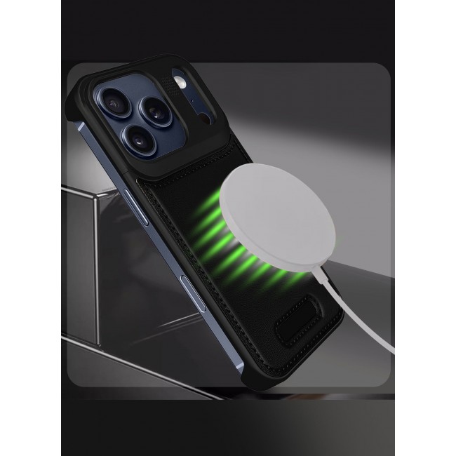 MARGOUN MagSafe Leather Aluminum Alloy Metal Case for iPhone 17 Pro Max - with Aromatherapy - Shockproof Lens Protection - Black-1