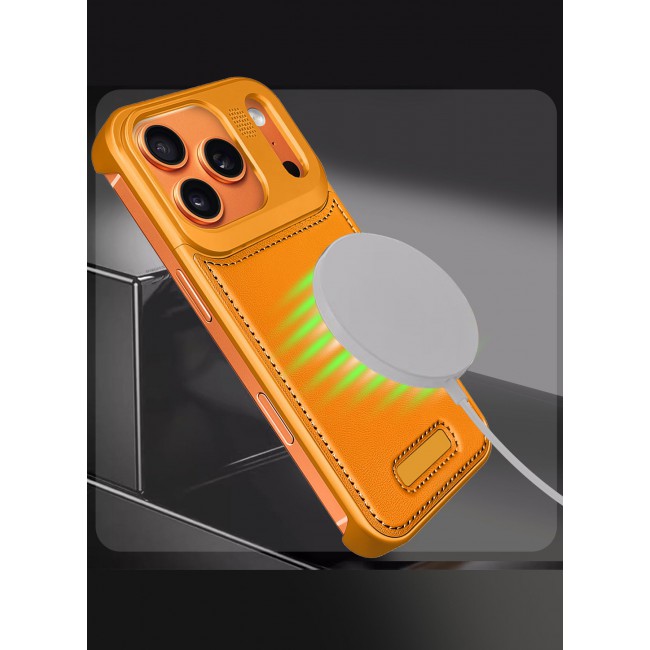 MARGOUN MagSafe Leather Aluminum Alloy Metal Case for iPhone 17 Pro Max - with Aromatherapy - Shockproof Lens Protection - - Cosmic Orange-1