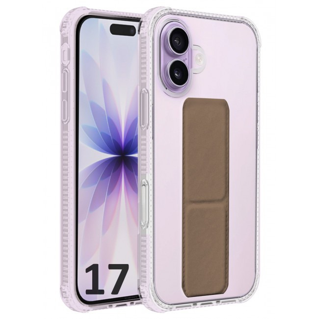 MARGOUN Finger Grip Clear Case Cover for iPhone 17- Kickstand Car Magnetic Holder Multi-function Protective Two-in-one Case - Brown-1