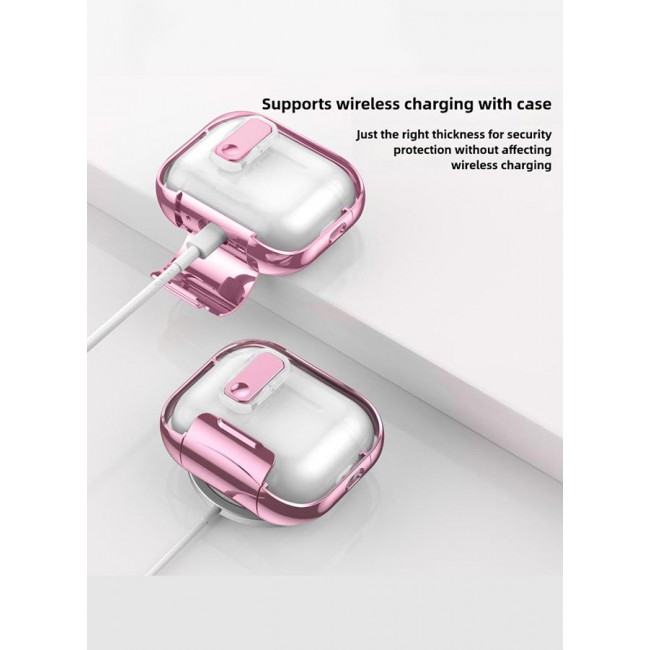 MARGOUN Clear Case for AirPods Pro 3 with Secure Lock and Keychain Attachment Clear Pink