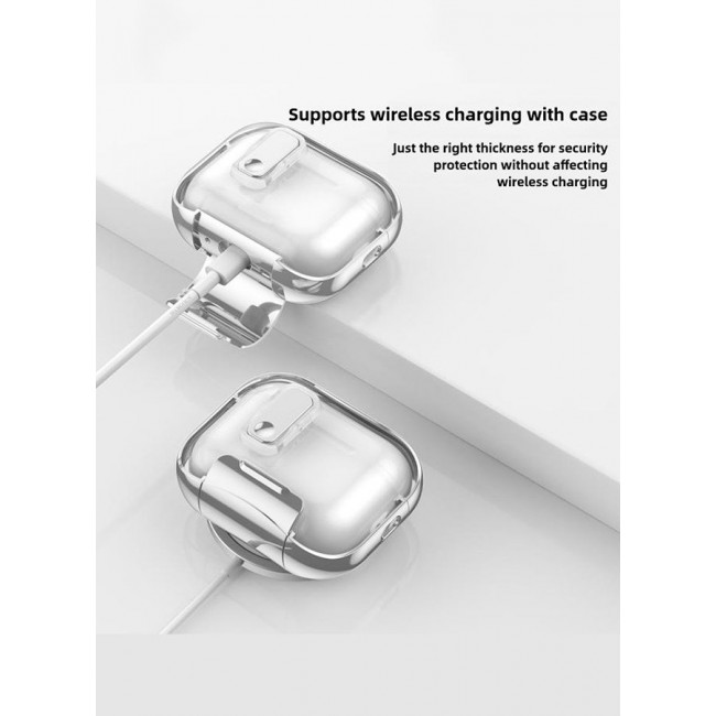 MARGOUN Clear Case for AirPods Pro 3 with Secure Lock and Keychain Attachment Clear Silver