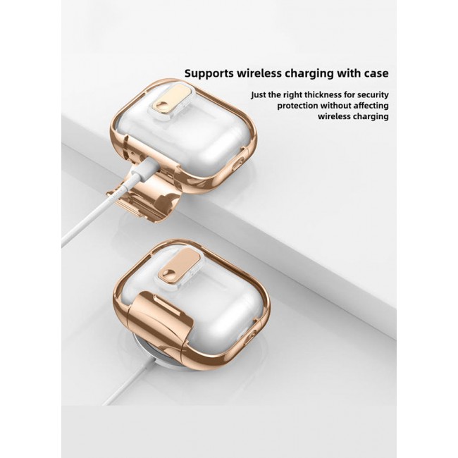 MARGOUN Clear Case for AirPods Pro 3 with Secure Lock and Keychain Attachment Clear Gold