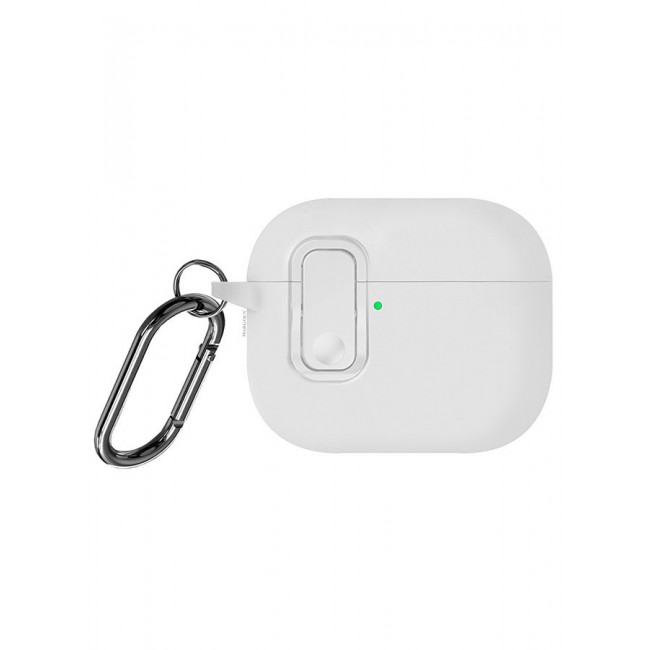 MARGOUN AirPods Pro 3 Leather Case with Snap Closure and Integrated Keychain - Protective Case white