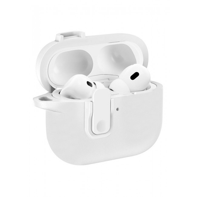MARGOUN AirPods Pro 3 Leather Case with Snap Closure and Integrated Keychain - Protective Case white