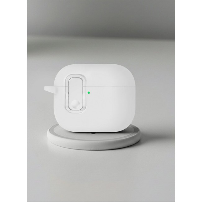 MARGOUN AirPods Pro 3 Leather Case with Snap Closure and Integrated Keychain - Protective Case white