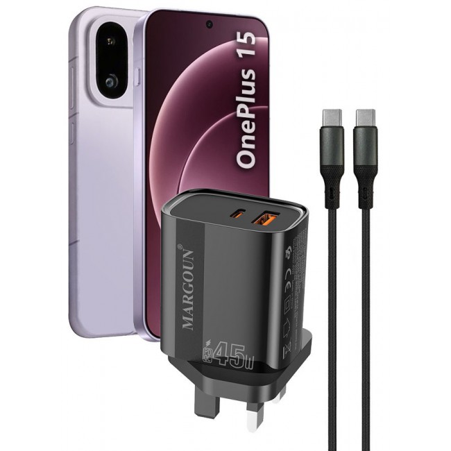 MARGOUN 45W Power Adapter Duo, Dual USB-C & USB-A Ports, PD & QC Super Fast Charging With Cable Type-C for Oneplus 15 Black-1