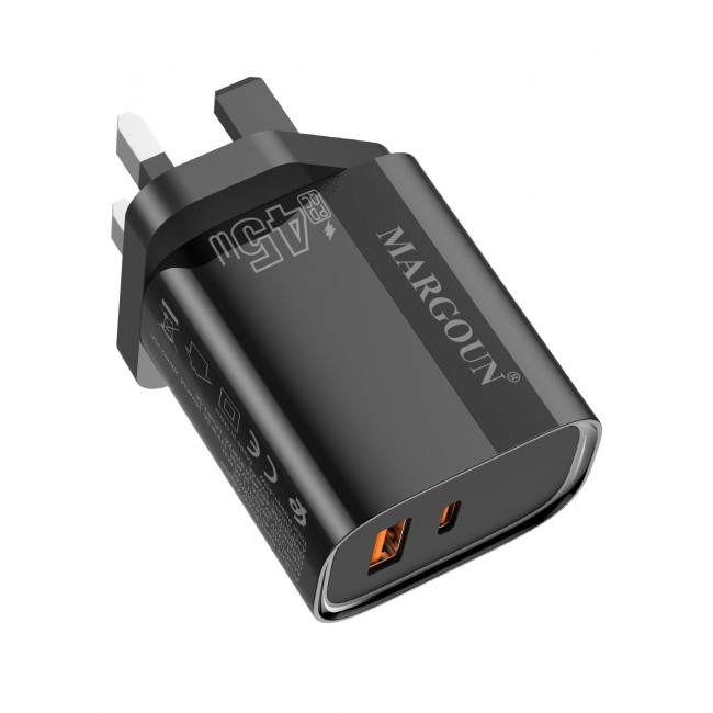 MARGOUN 45W Power Adapter Duo, Dual USB-C & USB-A Ports, PD & QC Super Fast Charging With Cable Type-C for Oneplus 15 Black-1