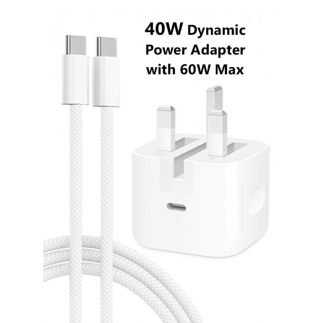 MARGOUN USB-C Fast Charging Wall Adapter 40W Dynamic Power – 60W Max Output, 3-Pin Plug white