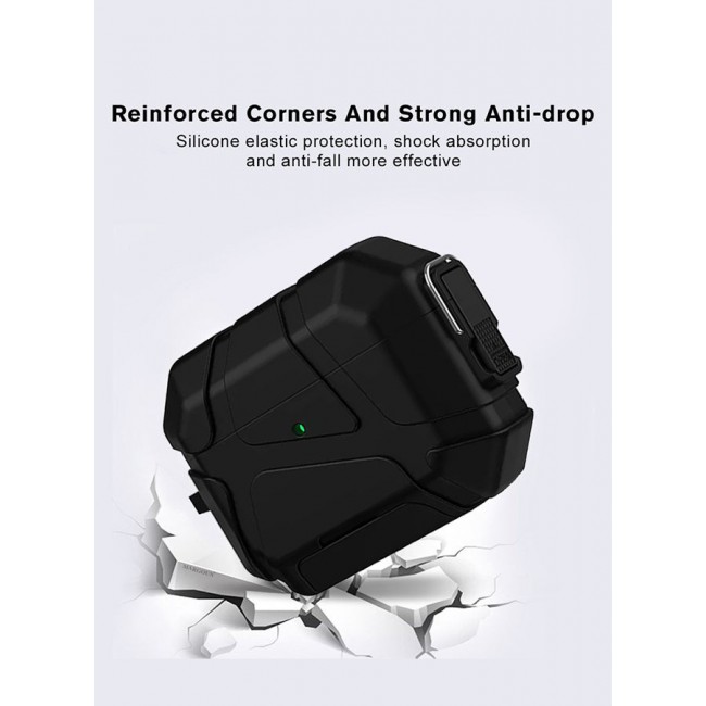 MARGOUN Heavy-Duty Protective Case for AirPods Pro 3 with Secure Lock, Keychain Clip and LED Window black