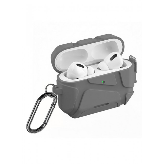 MARGOUN Heavy-Duty Protective Case for AirPods Pro 3 with Secure Lock, Keychain Clip and LED Window grey