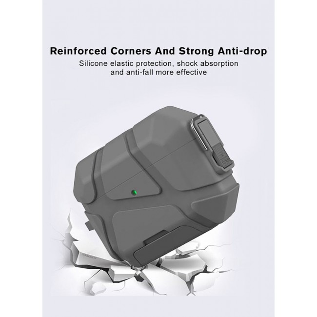 MARGOUN Heavy-Duty Protective Case for AirPods Pro 3 with Secure Lock, Keychain Clip and LED Window grey
