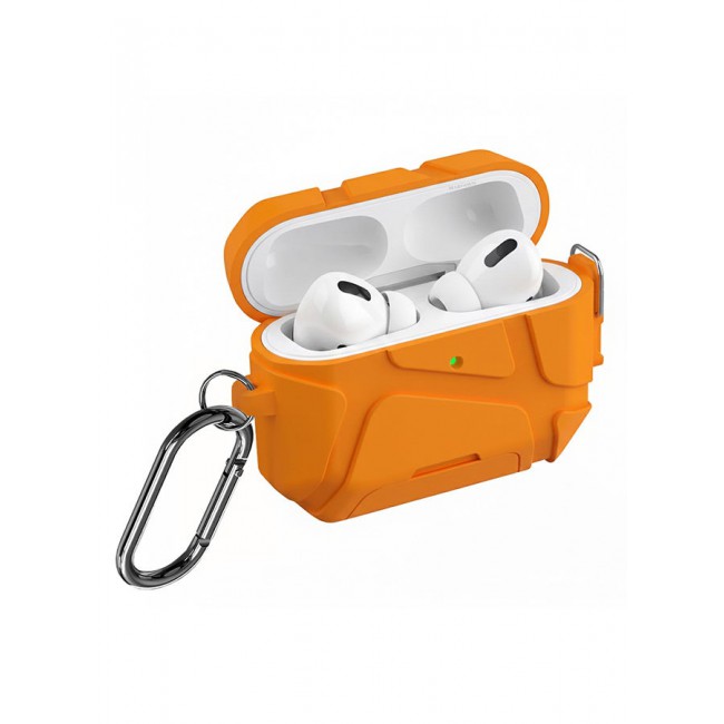 MARGOUN Heavy-Duty Protective Case for AirPods Pro 3 with Secure Lock, Keychain Clip and LED Window orange