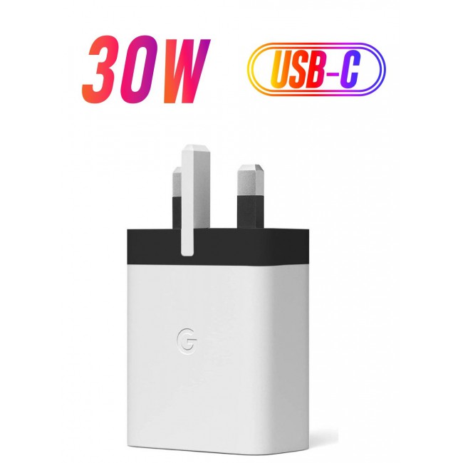 Google 30W USB-C Fast Charging Wall Adapter with 3-Pin Plug and Advanced Safety Protection White