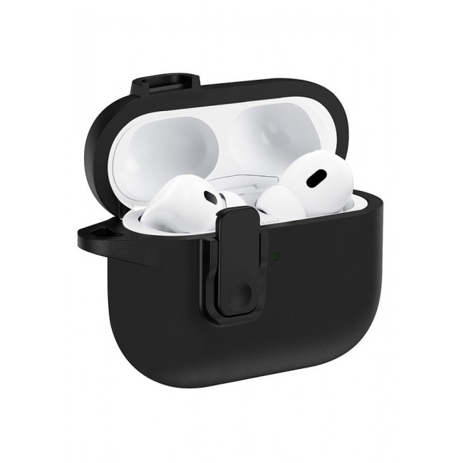 MARGOUN AirPods Pro 3 Leather Case with Snap Closure and Integrated Keychain - Protective Case black